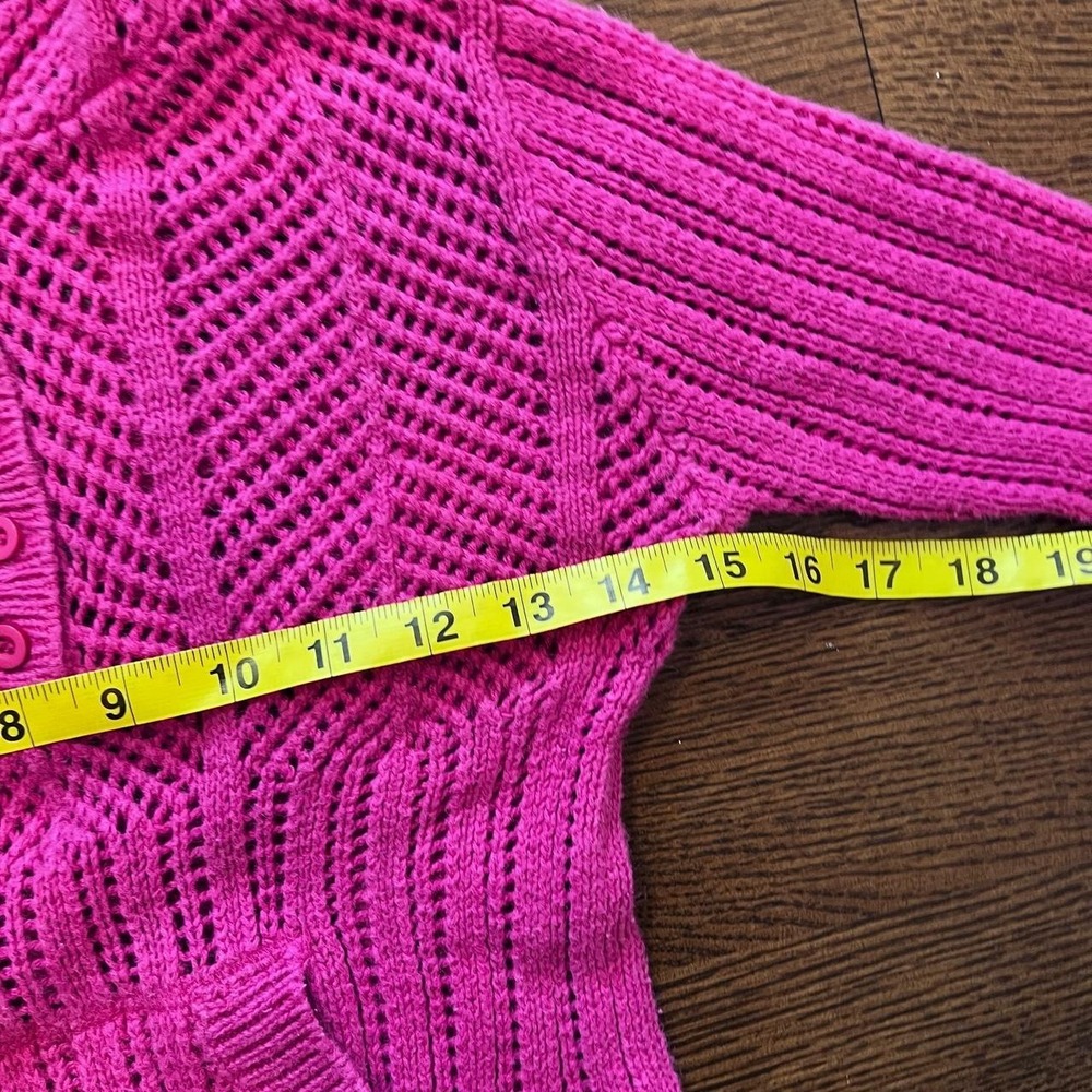 y2k vintage hot pink knit button up henley hooded sweater xs - Picture 5 of 8